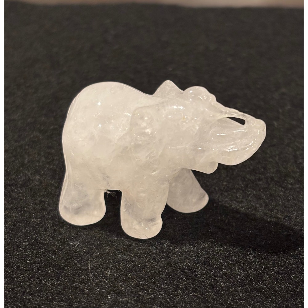 Clear Quartz Crystal Elephant Figurine Hand Carved Gemstone Lucky Animal 1.5"